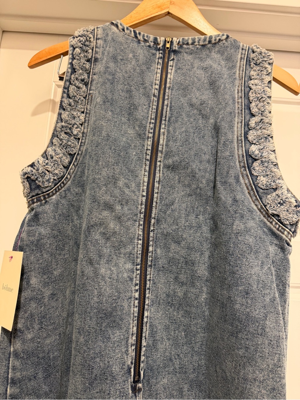 bohme Washed Blue Denim Shift Dress with Crochet Trim - Picture 5 of 6